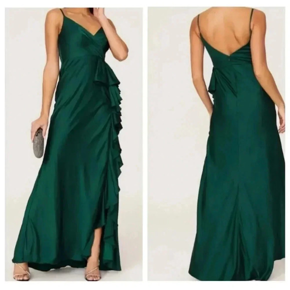 NWT Mac Duggal Satin Ruffled Asymmetrical Gown size 8 - Picture 1 of 9